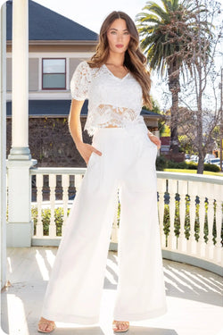 Pleat Detail Wide Leg Twill Pants