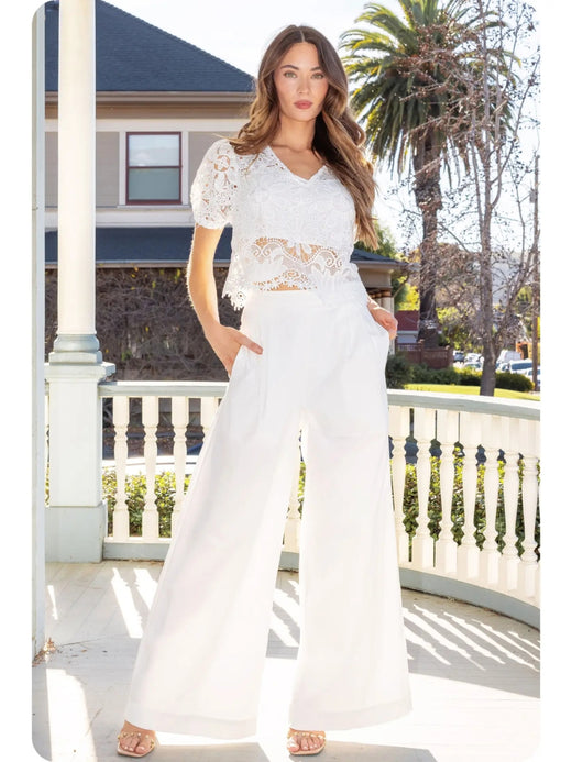 Pleat Detail Wide Leg Twill Pants