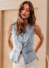 Slim Fit Button Front Denim Vest Top