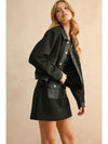 Suede Mini Skirt with Contrast Band and Front Pockets