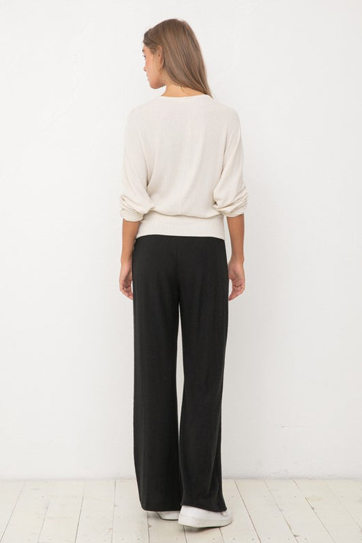 Ribbed Long Sleeve Wrap Top