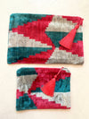 Blue Pink Kite Silk Velvet Ikat Pouch