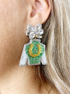 Derby Jockey Silks Green Gold Horseshoe Earrings