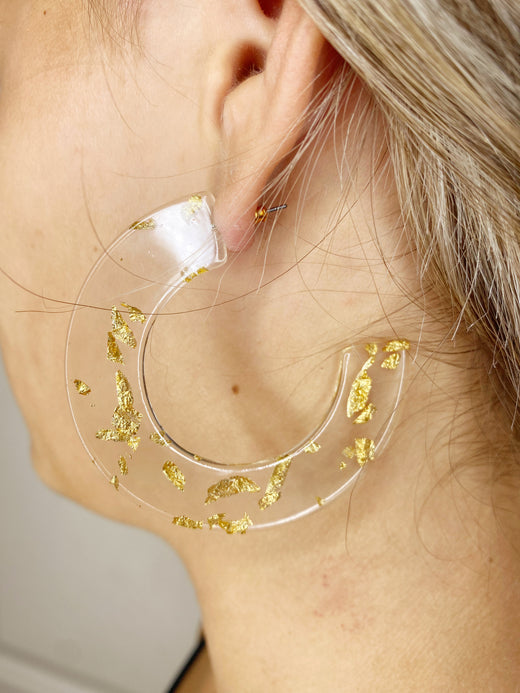 Gold Flake Circle Acrylic Hoops