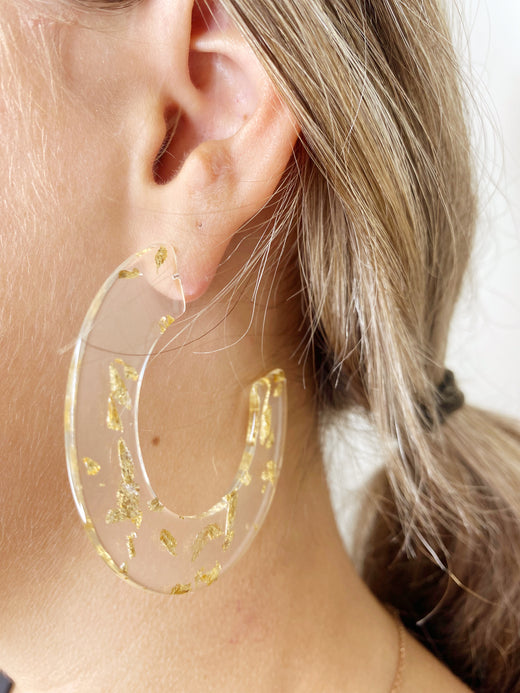 Gold Flake Circle Acrylic Hoops