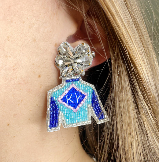 Derby Jockey Silks Earrings KY Aqua