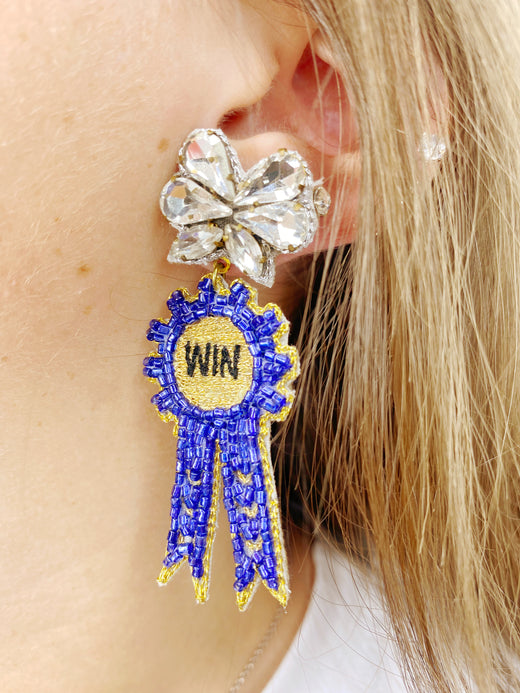 Derby Blue Ribbon Earrings