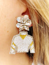 Derby Jockey Silks Gold Vneck-White Earrings
