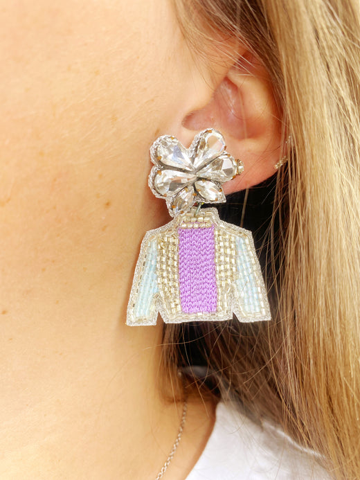 Derby Jockey Silks Earring Purple Stripe-Aqua Sleeve