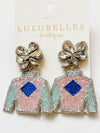 Derby Jockey Silks Blue Diamond-Aqua-Blush Earrings
