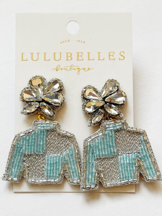 Derby Jockey Silks Aqua Block Earrings
