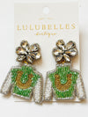 Derby Jockey Silks Green Gold Horseshoe Earrings