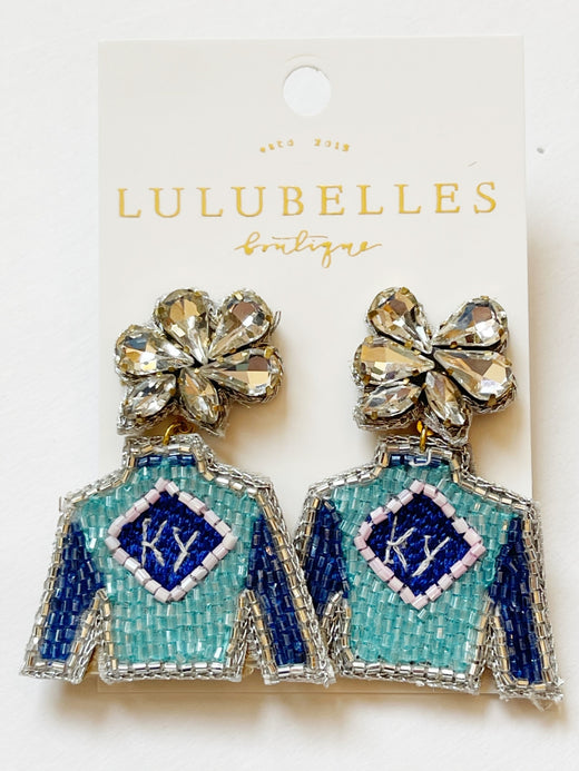 Derby Jockey Silks Earrings KY Aqua