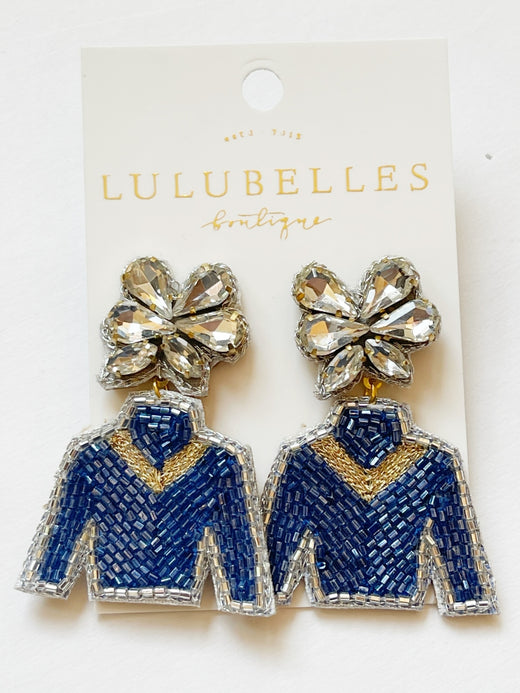 Derby Jockey Silks Boozy Earrings Navy Vneck