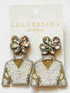 Derby Jockey Silks Gold Vneck-White Earrings