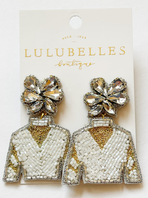 Derby Jockey Silks Gold Vneck-White Earrings