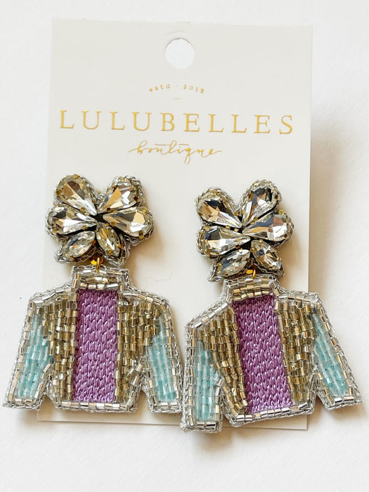 Derby Jockey Silks Earring Purple Stripe-Aqua Sleeve