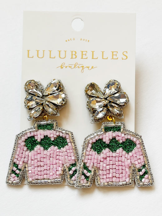 Derby Jockey Silks Green Diamond Stripe Sleeve Earrings