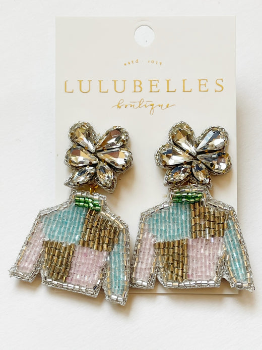 Derby Jockey Silks Aqua-Pink Block Earrings