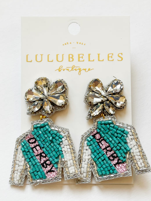 Derby Jockey Silks Earrings Pink-Green Sash