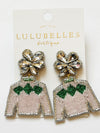 Derby Jockey Silks Light Pink With Green Diamond Earrings