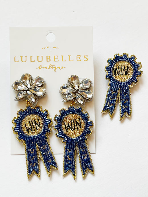 Derby Blue Ribbon Earrings