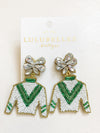 Derby Jockey Silks Earrings Beaded White V