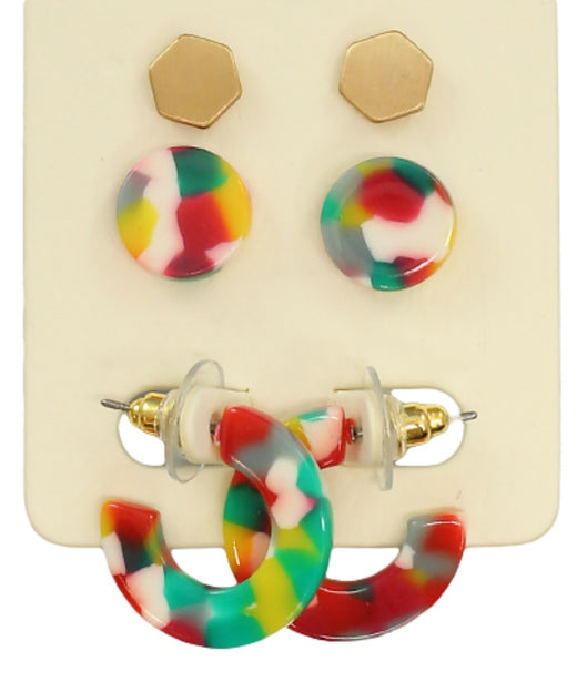 Hexagon Studs & Hoop Set