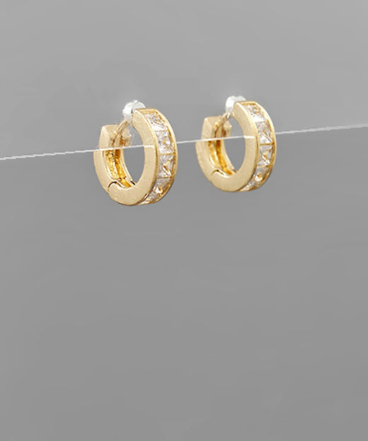 CZ Brass Huggie Hoops