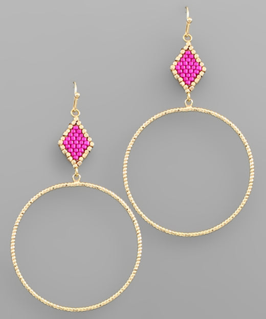 Beaded Rhombus & Circle Earrings