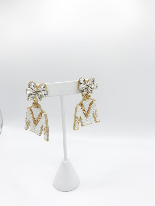 Derby Jockey Silks Earrings Beaded White V