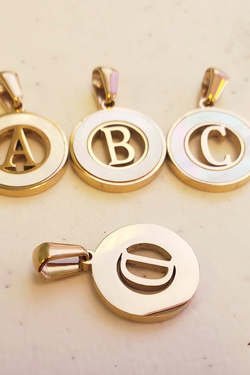 Initial Charm- Round Mother of Pearl