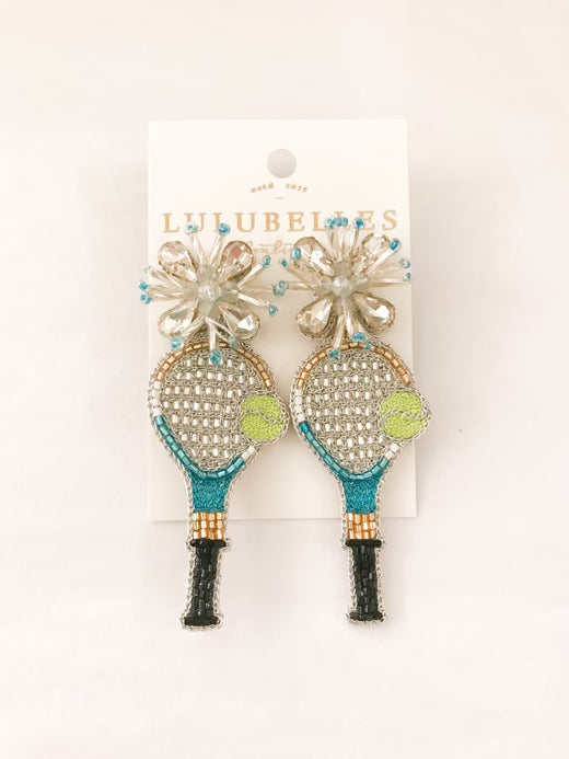 Tennis Racket Hand Beaded Earrings