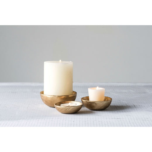 Round Decorative Cast Aluminum Bowls, Brass Finish