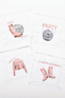 Disco Party Embroidered Cocktail Napkin Set