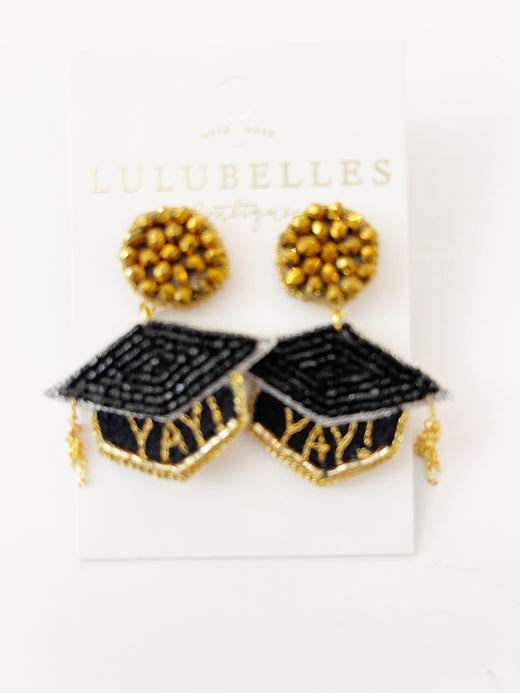 Graduation Cap Hand Beaded Earrings