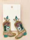 Cowgirl Boot Hand Beaded Earrings