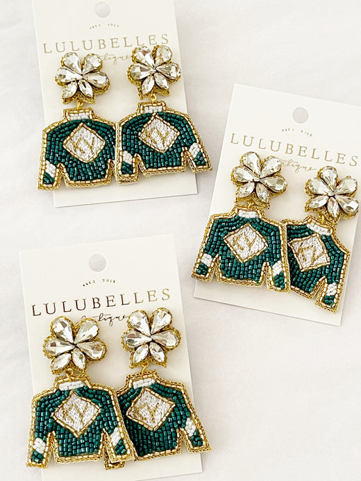 Derby Jockey Silks Kentucky (KY) Green Earrings