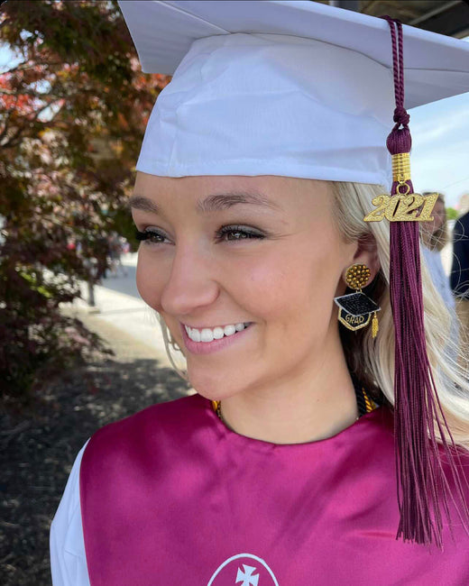 Graduation Cap Hand Beaded Earrings