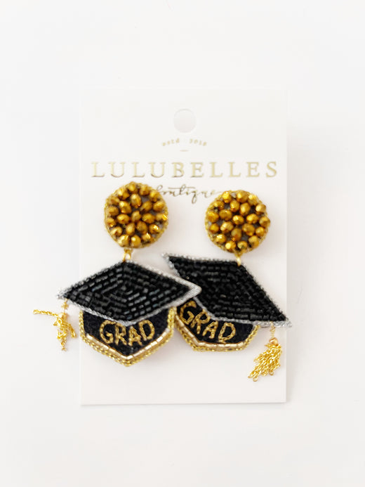 Graduation Cap Hand Beaded Earrings