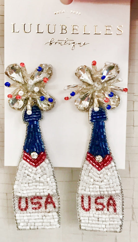 USA Patriotic Hand Beaded Earring