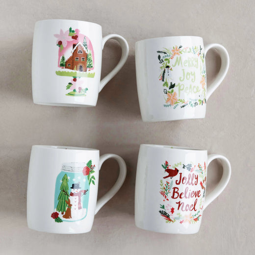 Stoneware Mug with Holiday Pattern, 4 Styles