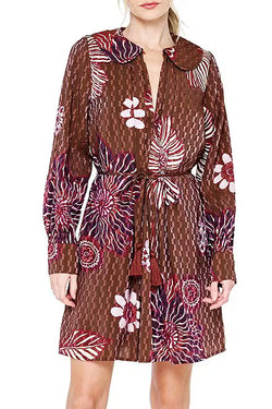 Textured Floral Print Collared Mini Dress