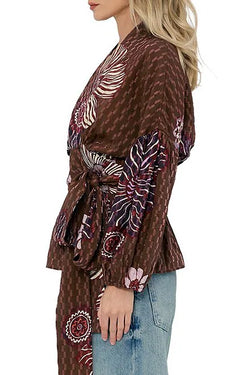 Textured Floral Wrap Blouse