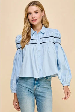 Collared  Button Down Blouse