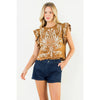 THML, Flutter Sleeve Suede Embroidery Detail Top