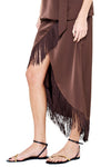 Fringed Satin Wrap Midi Skirt