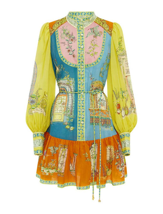 Balloon Sleeve Print Mini Dress