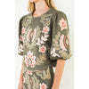 THML, Suede Puff Sleeve Embroidered Flower Top