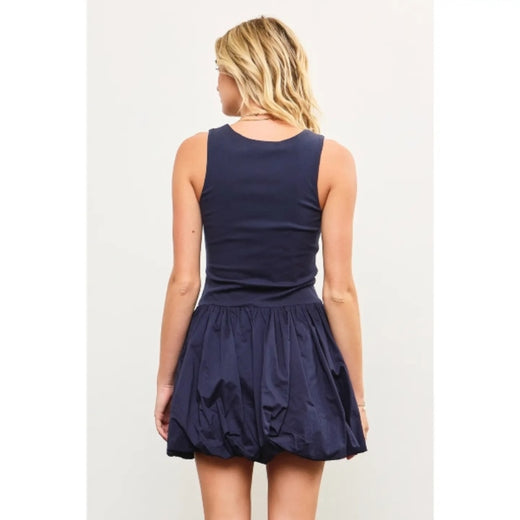 Crew Neck Balloon Hem Sleeveless Dress